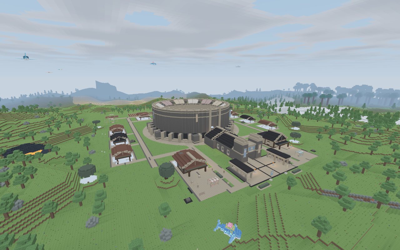 The Bloodworks arena and its settlement from above.